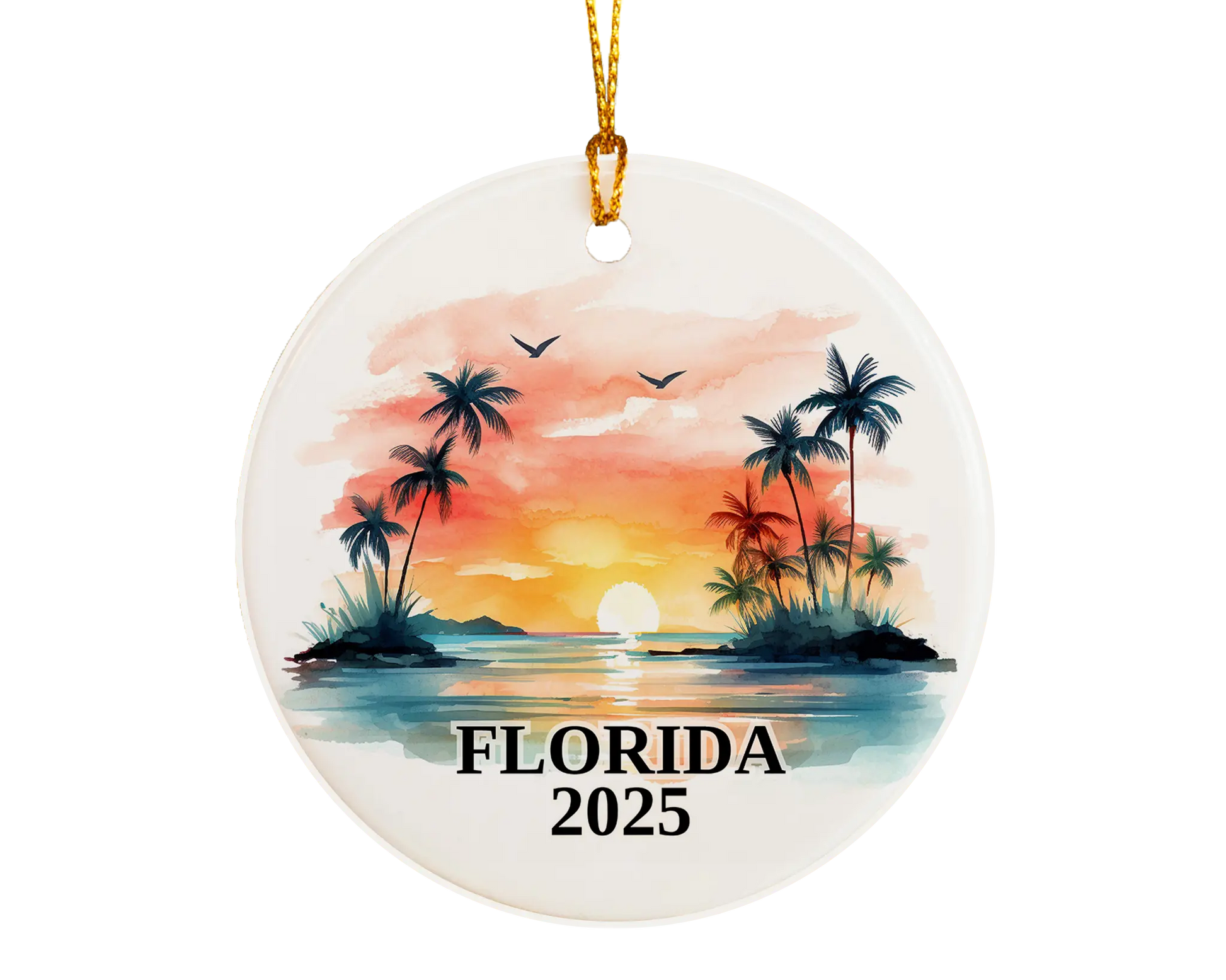 Custom Florida ceramic photo ornament with personalized message – handmade Christmas bauble, gift souvenir, or vacation keepsake.  