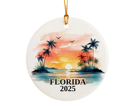 Custom Florida ceramic photo ornament with personalized message – handmade Christmas bauble, gift souvenir, or vacation keepsake.  
