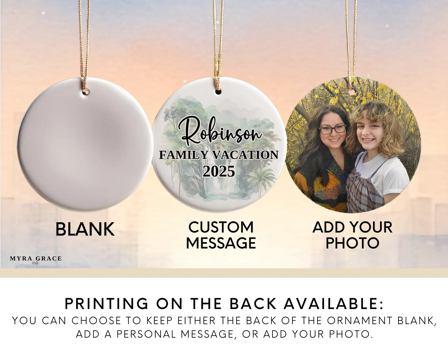 Custom vacation Paris ceramic photo ornament with personalized message – handmade Christmas bauble, gift souvenir, or vacation keepsake. Add your photo
