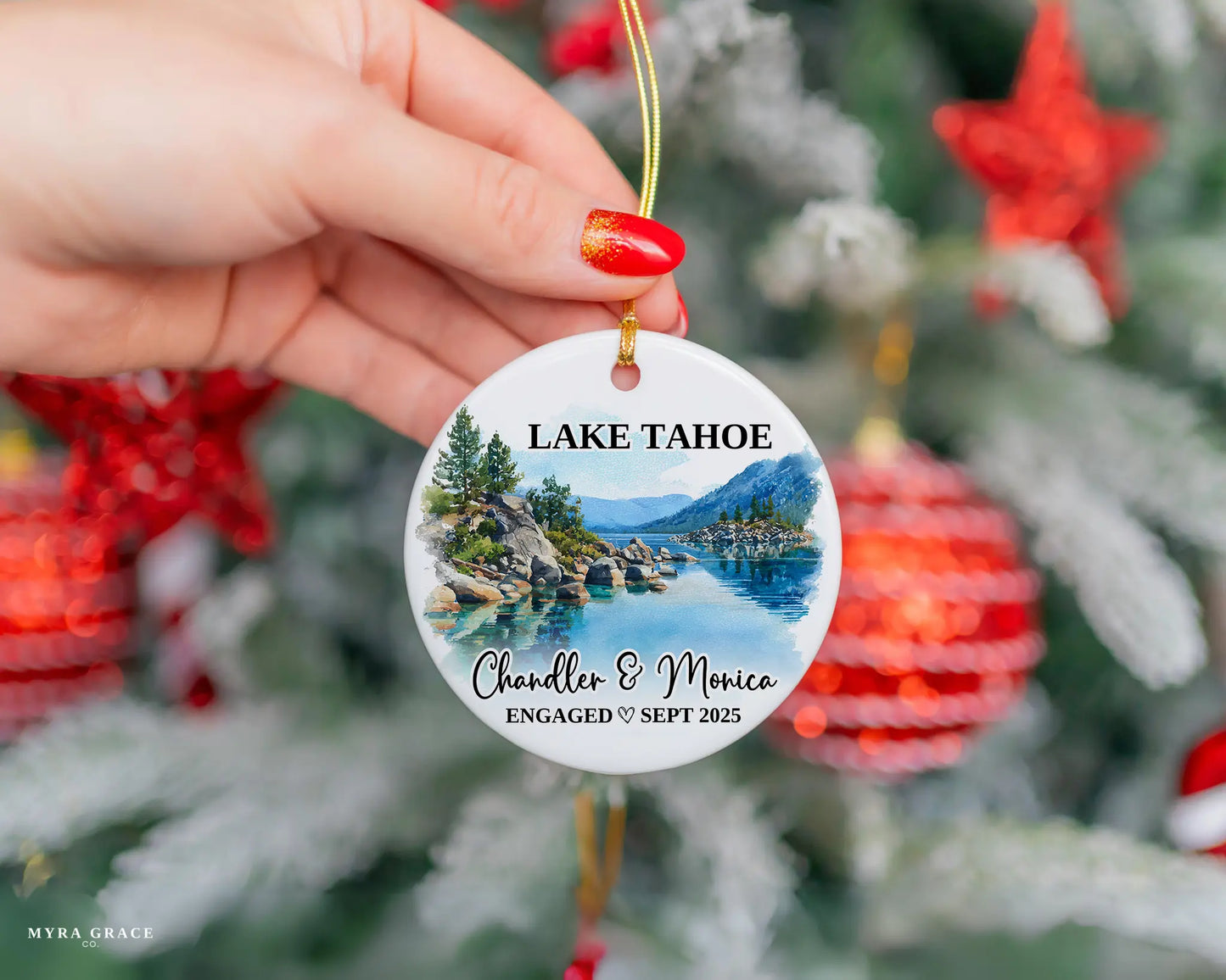 Lake Tahoe Engagement Ornament Custom Gift Souvenir Bauble Present