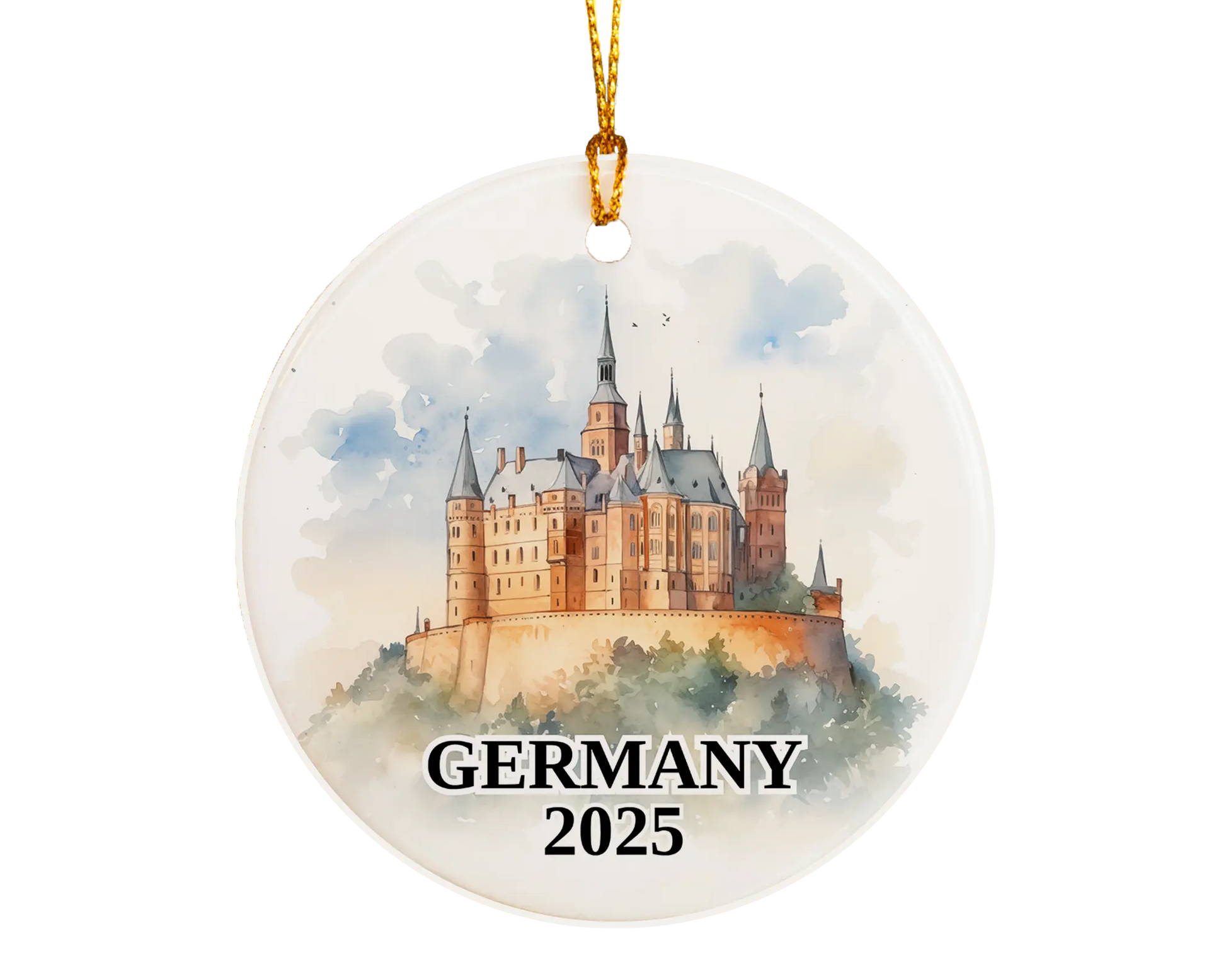 Custom Germany ceramic photo ornament with personalized message – handmade Christmas bauble, gift souvenir, or vacation keepsake.  