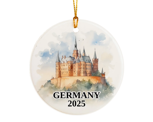 Custom Germany ceramic photo ornament with personalized message – handmade Christmas bauble, gift souvenir, or vacation keepsake.  
