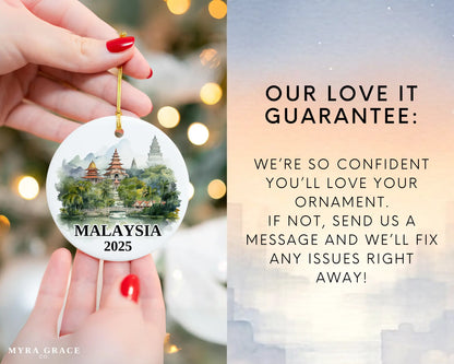 Malaysia Ornament Custom Gift Souvenir Bauble. Custom Malaysia ceramic photo ornament with personalized message – handmade Christmas bauble, gift souvenir, or vacation keepsake.  Love it guarantee