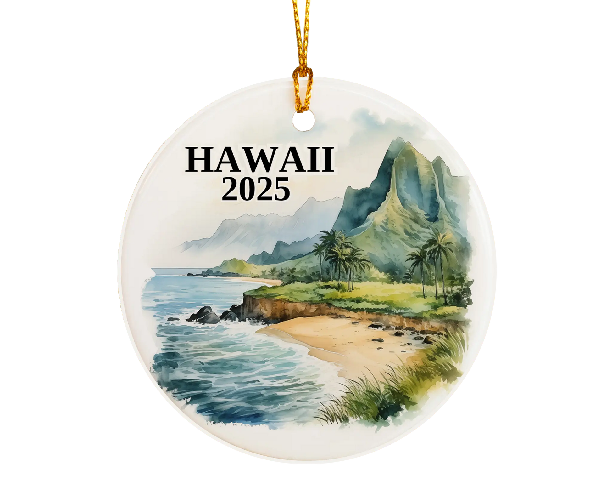 Custom Kauai Hawaii ceramic photo ornament with personalized message – handmade Christmas bauble, gift souvenir, or vacation keepsake.  