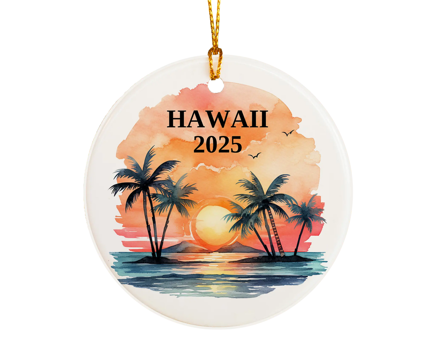 Custom Hawaii ceramic photo ornament with personalized message – handmade Christmas bauble, gift souvenir, or vacation keepsake.  