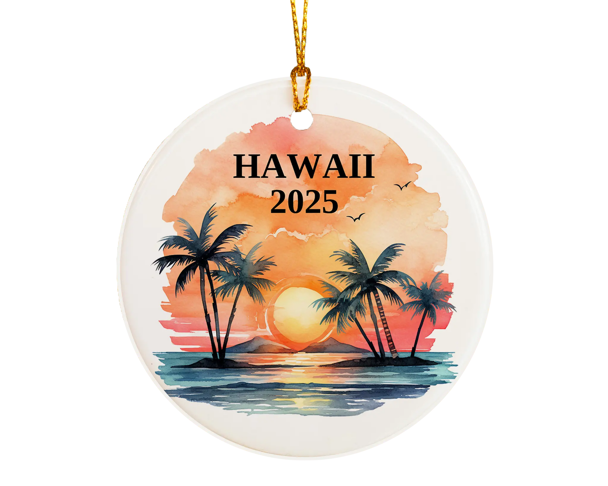 Custom Hawaii ceramic photo ornament with personalized message – handmade Christmas bauble, gift souvenir, or vacation keepsake.  