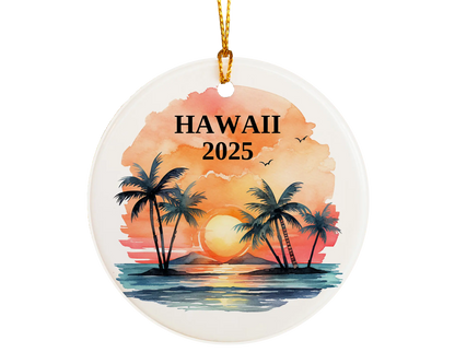 Custom Hawaii ceramic photo ornament with personalized message – handmade Christmas bauble, gift souvenir, or vacation keepsake.  