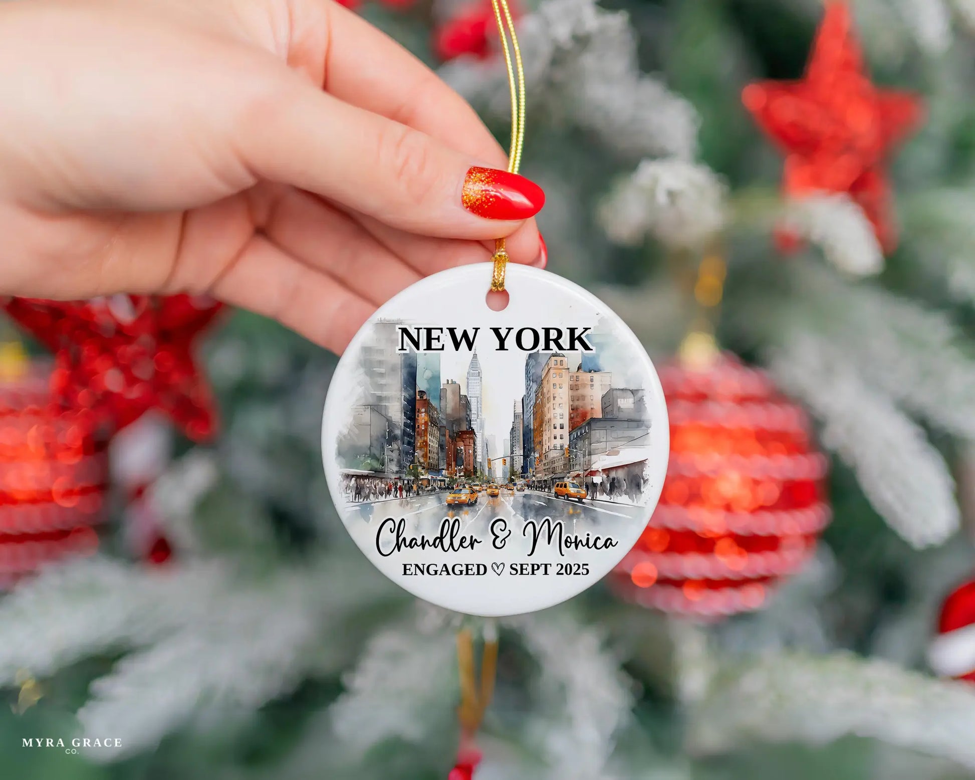 New York Engagement Ornament Custom Gift Souvenir Bauble Present