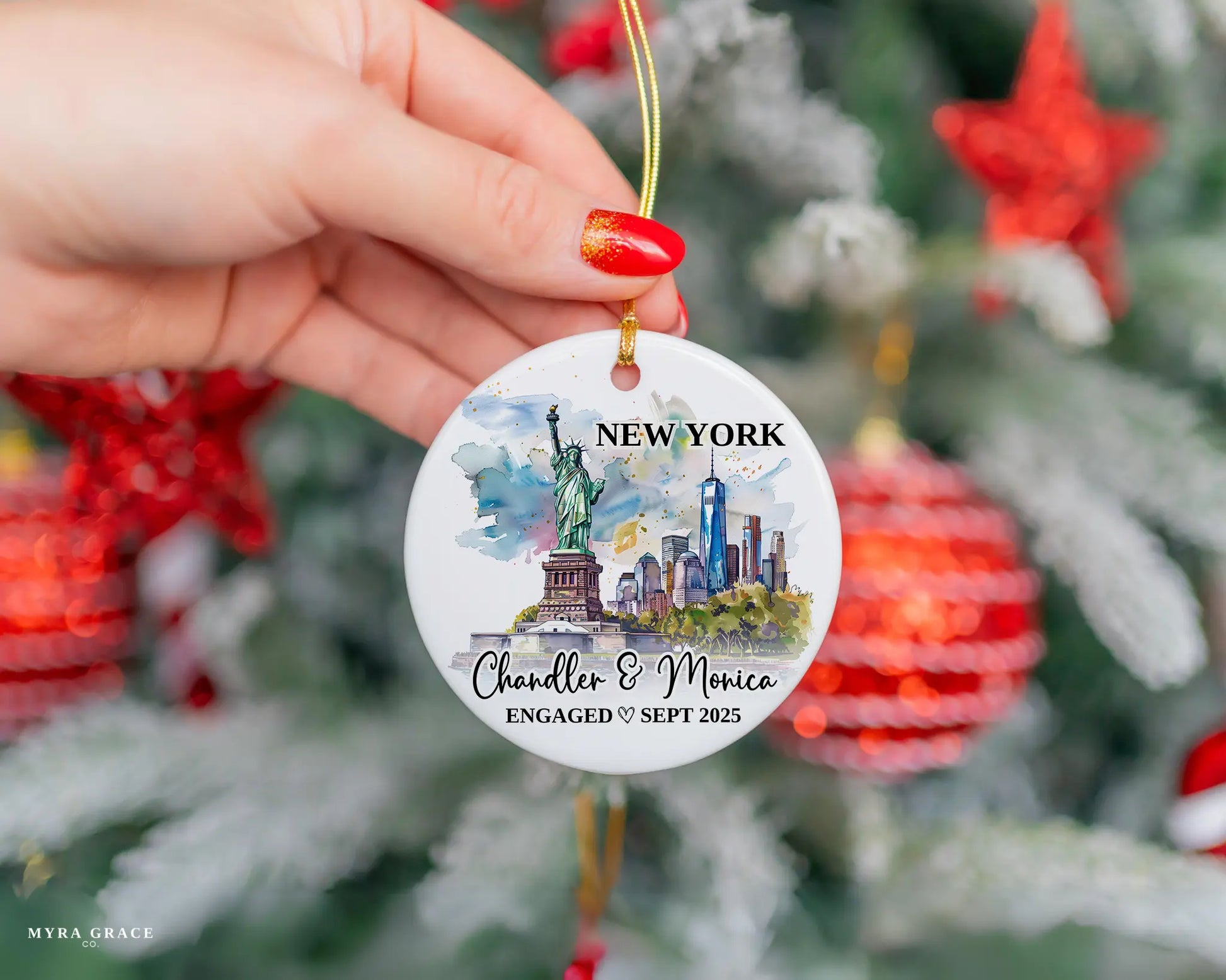 New York Engagement Ornament Custom Gift Souvenir Bauble Present