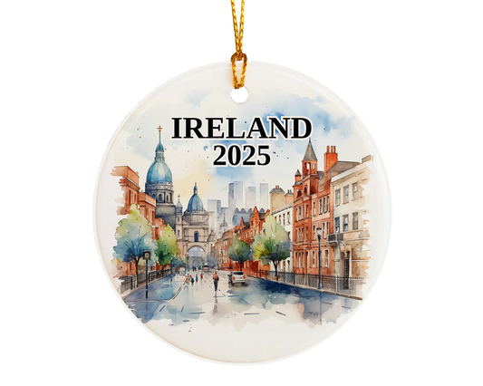Custom Ireland ceramic photo ornament with personalized message – handmade Christmas bauble, gift souvenir, or vacation keepsake.  