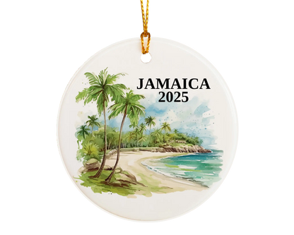 Custom Jamaica ceramic photo ornament with personalized message – handmade Christmas bauble, gift souvenir, or vacation keepsake.  