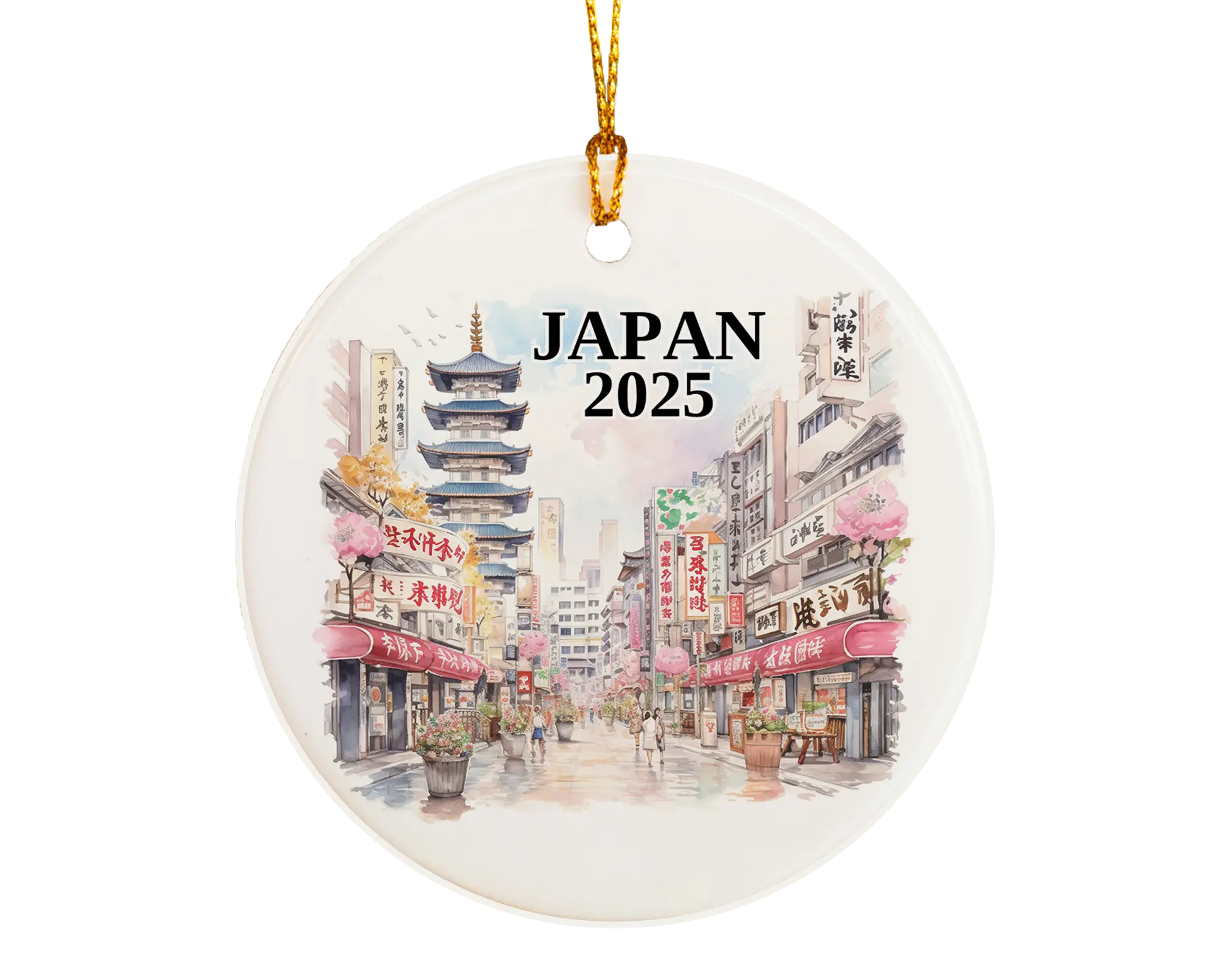 Custom Japan ceramic photo ornament with personalized message – handmade Christmas bauble, gift souvenir, or vacation keepsake.  