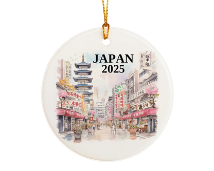 Custom Japan ceramic photo ornament with personalized message – handmade Christmas bauble, gift souvenir, or vacation keepsake.  