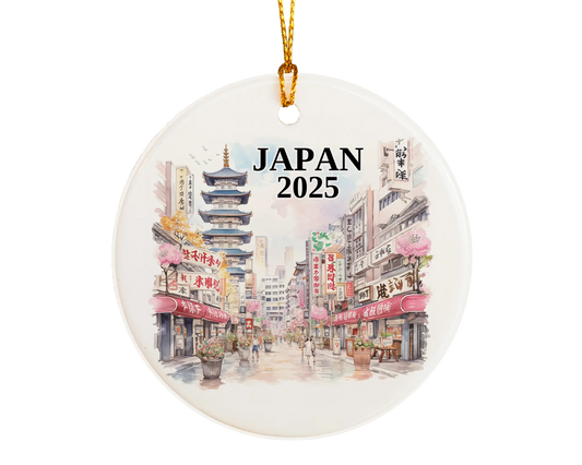 Custom Japan ceramic photo ornament with personalized message – handmade Christmas bauble, gift souvenir, or vacation keepsake.  