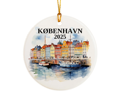 Custom København Copenhagen Denmark ceramic photo ornament with personalized message – handmade Christmas bauble, gift souvenir, or vacation keepsake.  