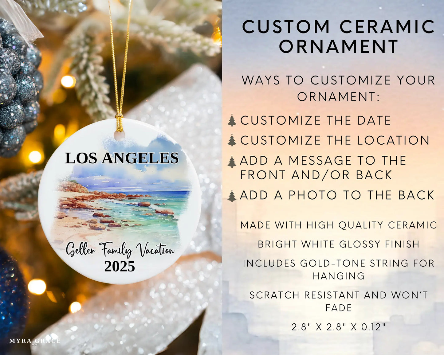 Los Angeles Vacation Custom Ornament, Los Angeles Bauble, L.A, California Beach