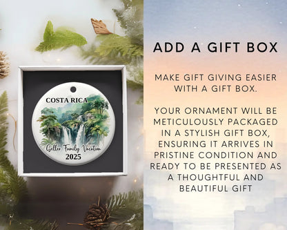 Custom vacation Paris ceramic photo ornament with personalized message – handmade Christmas bauble, gift souvenir, or vacation keepsake. Add gift box