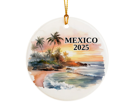 Custom Puerto Vallarta Mexico ceramic photo ornament with personalized message – handmade Christmas bauble, gift souvenir, or vacation keepsake.  