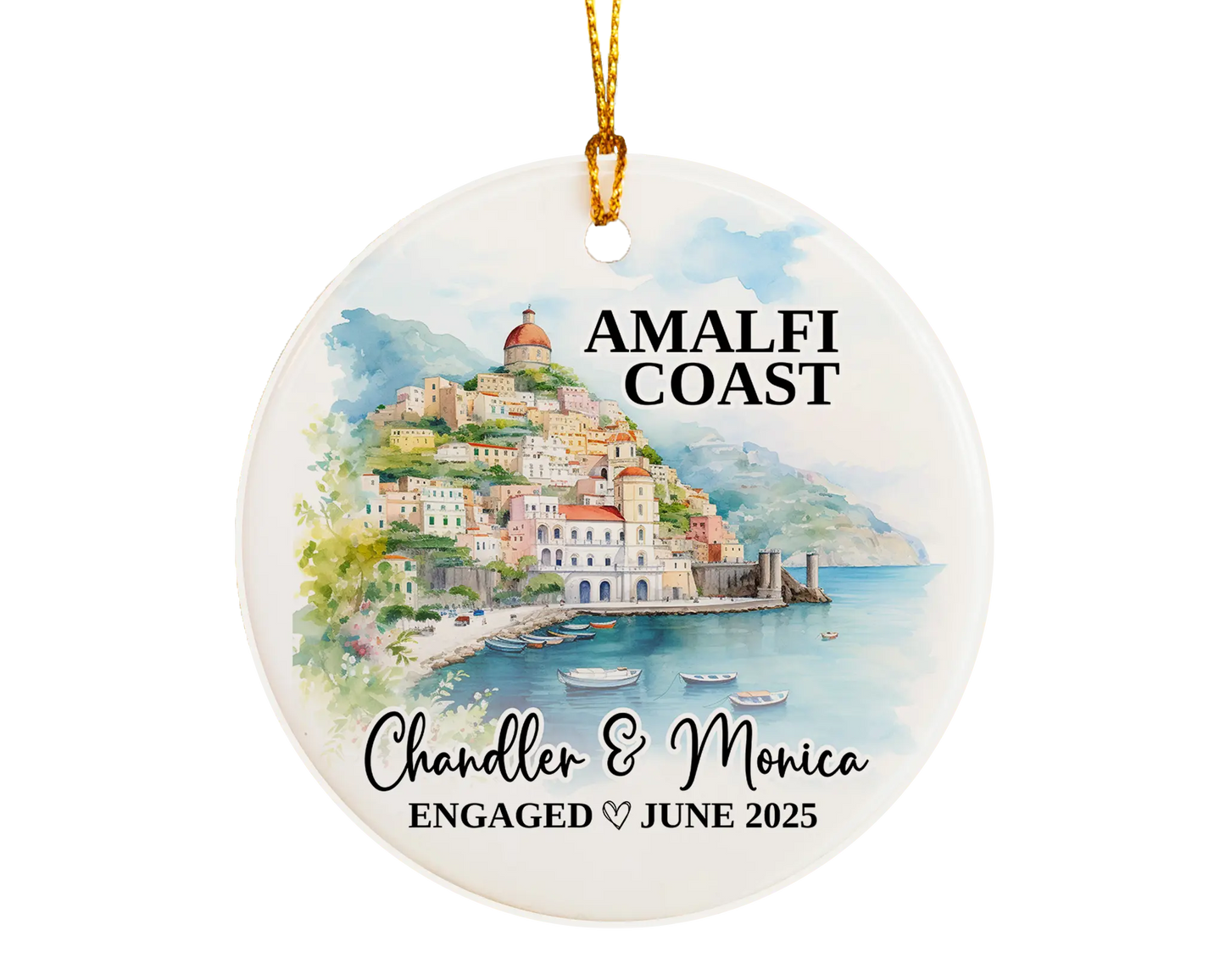 Amalfi Coast Engagement Ornament Custom Gift Souvenir Bauble Present