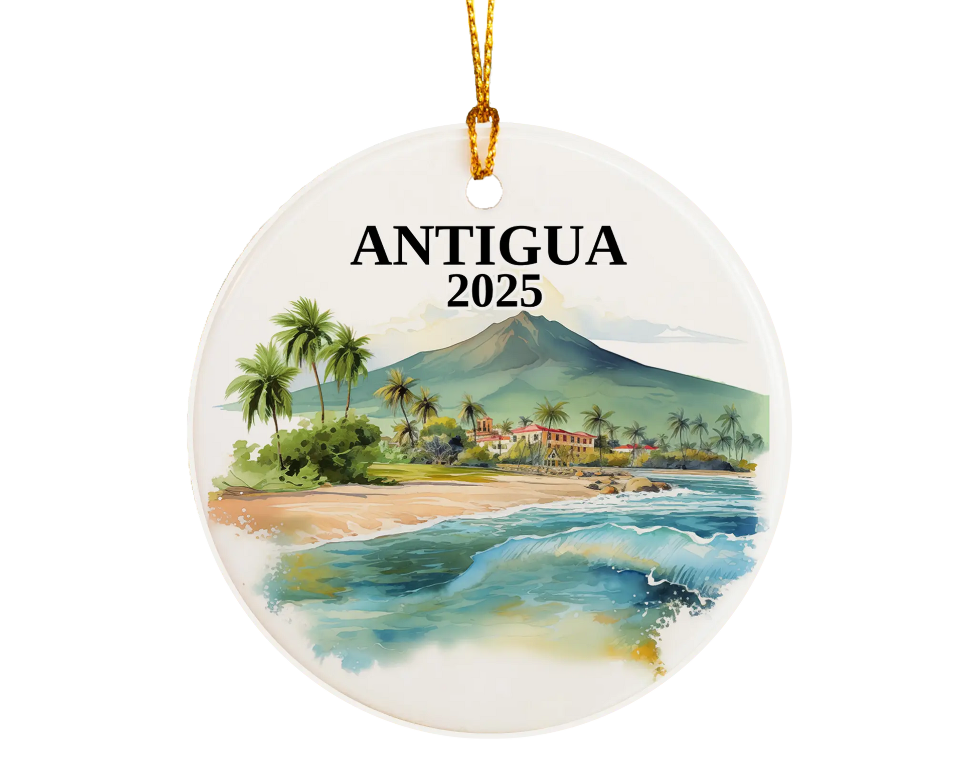 Custom Antigua Guatemala ceramic photo ornament with personalized message – handmade Christmas bauble, gift souvenir, or vacation keepsake. 