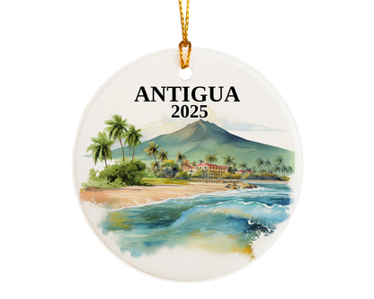 Custom Antigua Guatemala ceramic photo ornament with personalized message – handmade Christmas bauble, gift souvenir, or vacation keepsake. 