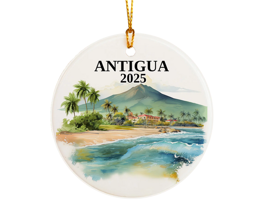 Custom Antigua Guatemala ceramic photo ornament with personalized message – handmade Christmas bauble, gift souvenir, or vacation keepsake. 