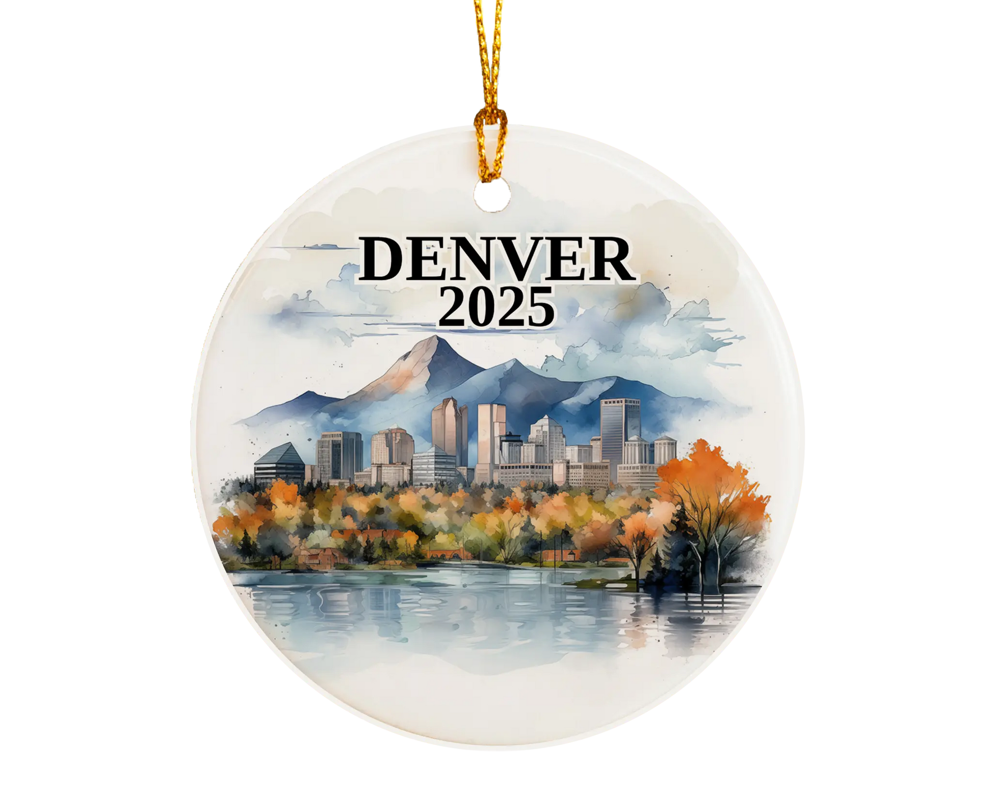 Custom Denver ceramic photo ornament with personalized message – handmade Christmas bauble, gift souvenir, or vacation keepsake.  