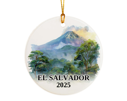 Custom El Salvador ceramic photo ornament with personalized message – handmade Christmas bauble, gift souvenir, or vacation keepsake.  