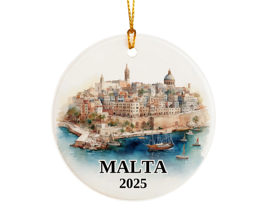 Malta Ornament Custom Gift Souvenir Bauble. Custom Malta ceramic photo ornament with personalized message – handmade Christmas bauble, gift souvenir, or vacation keepsake.  