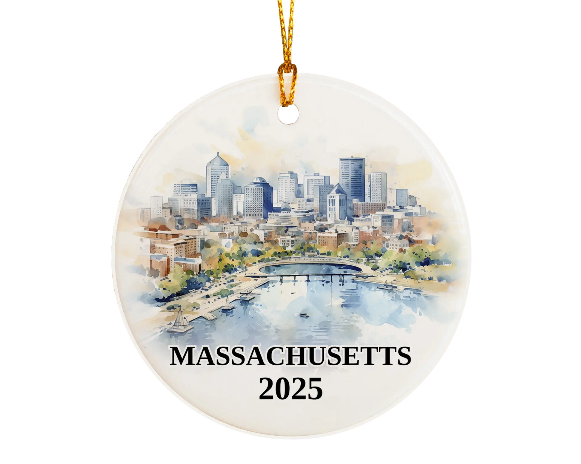 Massachusetts Ornament Custom Gift Souvenir Bauble. Custom Massachusetts ceramic photo ornament with personalized message – handmade Christmas bauble, gift souvenir, or vacation keepsake.  