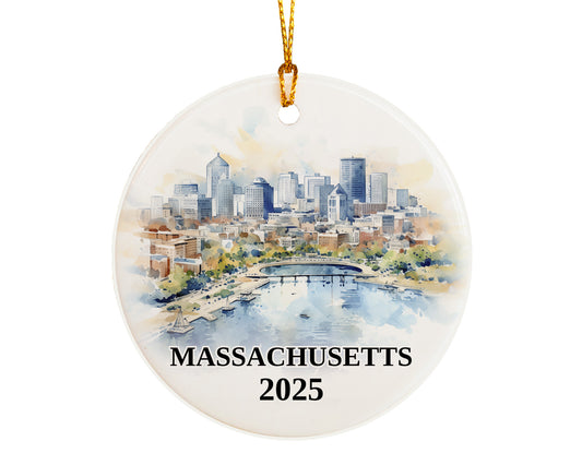 Massachusetts Ornament Custom Gift Souvenir Bauble. Custom Massachusetts ceramic photo ornament with personalized message – handmade Christmas bauble, gift souvenir, or vacation keepsake.  