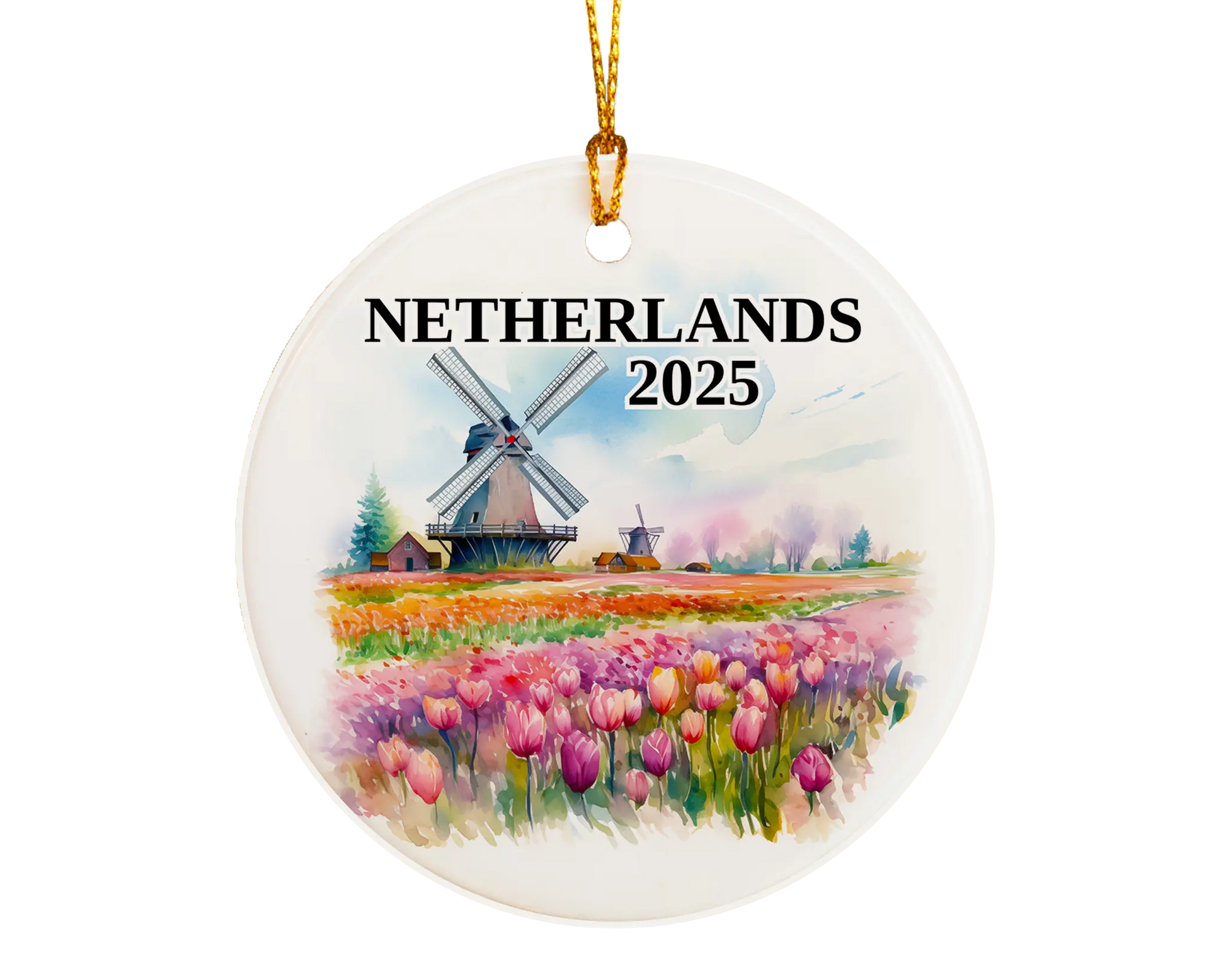 Custom Netherlands ceramic photo ornament with personalized message – handmade Christmas bauble, gift souvenir, or vacation keepsake.  