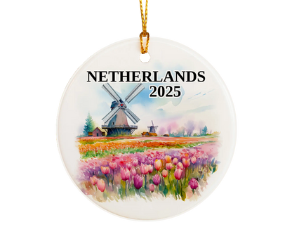 Custom Netherlands ceramic photo ornament with personalized message – handmade Christmas bauble, gift souvenir, or vacation keepsake.  