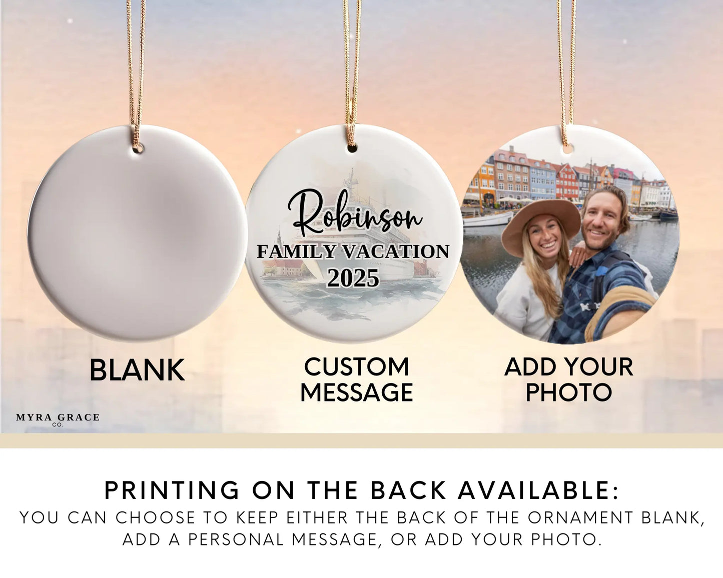 Handmade ceramic Baltic Sea Scandinavia cruise ornament with personalized location and photo – custom Christmas bauble or cruise vacation souvenir. Add your photo