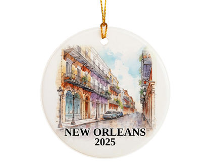 Custom New Orleans ceramic photo ornament with personalized message – handmade Christmas bauble, gift souvenir, or vacation keepsake.  
