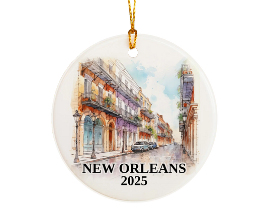 Custom New Orleans ceramic photo ornament with personalized message – handmade Christmas bauble, gift souvenir, or vacation keepsake.  