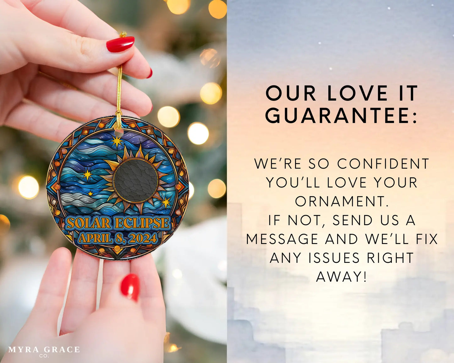 Ceramic solar eclipse 2024 ornament with celestial design – space-themed gift or keepsake. Love it guarantee