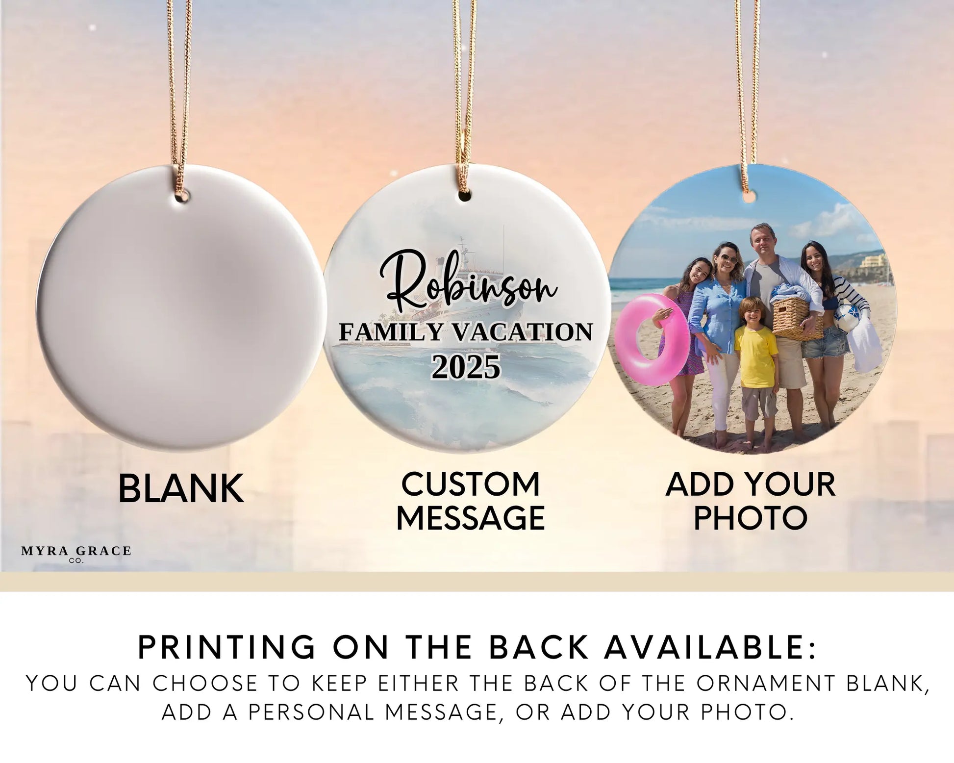 Handmade ceramic Caribbean cruise ornament with personalized location and photo – custom Christmas bauble or cruise vacation souvenir. Add your photo