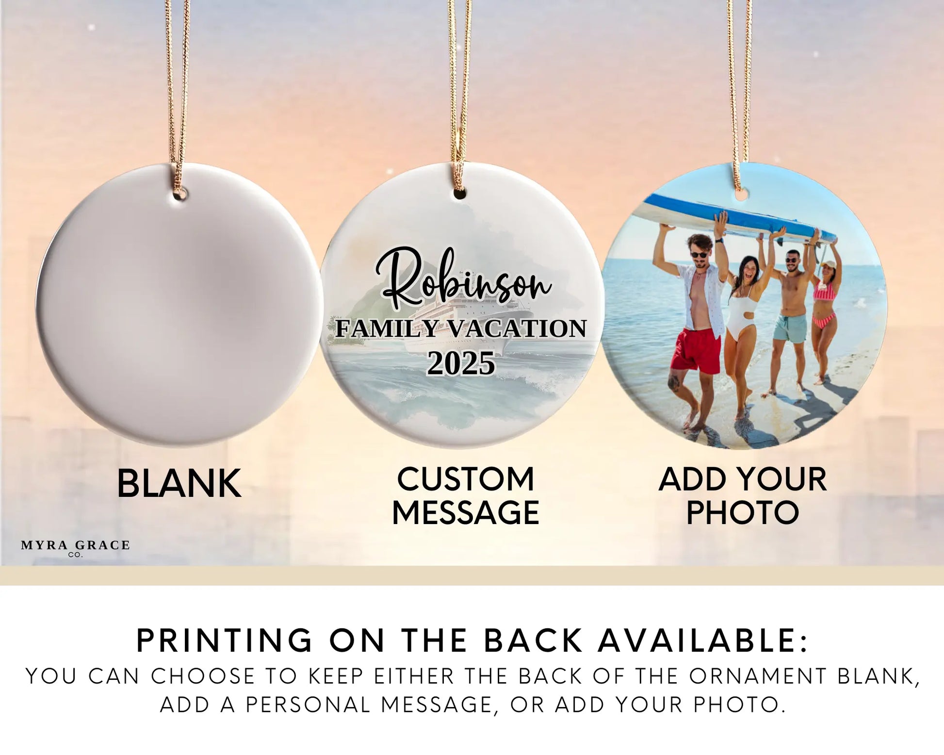 Handmade ceramic Hawaii cruise ornament with personalized location and photo – custom Christmas bauble or cruise vacation souvenir. Add your photo
