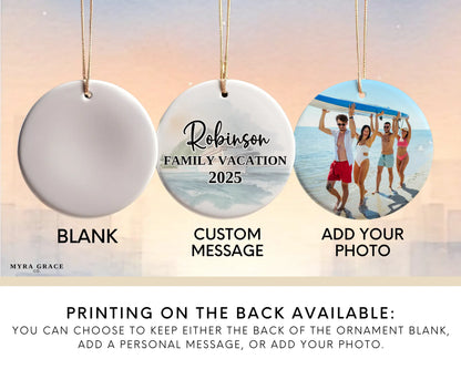 Handmade ceramic Hawaii cruise ornament with personalized location and photo – custom Christmas bauble or cruise vacation souvenir. Add your photo