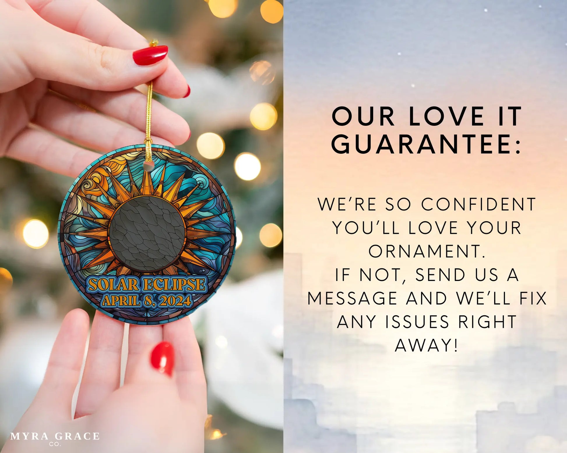 Ceramic solar eclipse 2024 ornament with celestial design – space-themed gift or keepsake. Love it guarantee