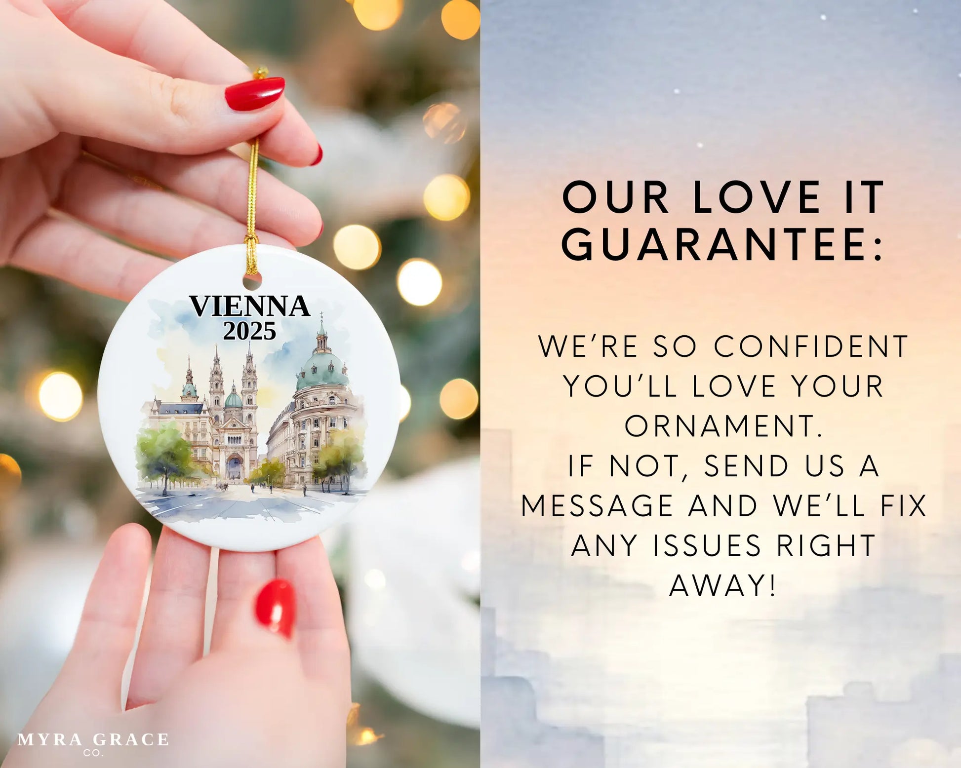 Vienna Austria Ornament Custom Gift Souvenir Bauble. Custom Vienna Austria ceramic photo ornament with personalized message – handmade Christmas bauble, gift souvenir, or vacation keepsake. Love it guarantee