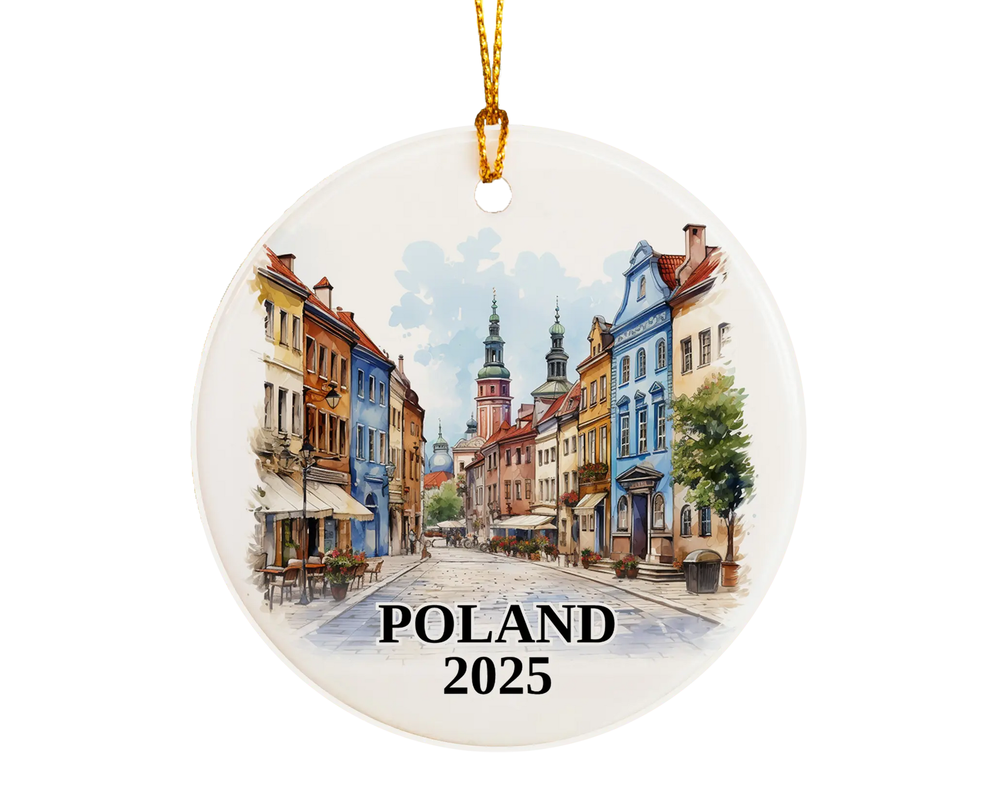 Custom Poland ceramic photo ornament with personalized message – handmade Christmas bauble, gift souvenir, or vacation keepsake. 
