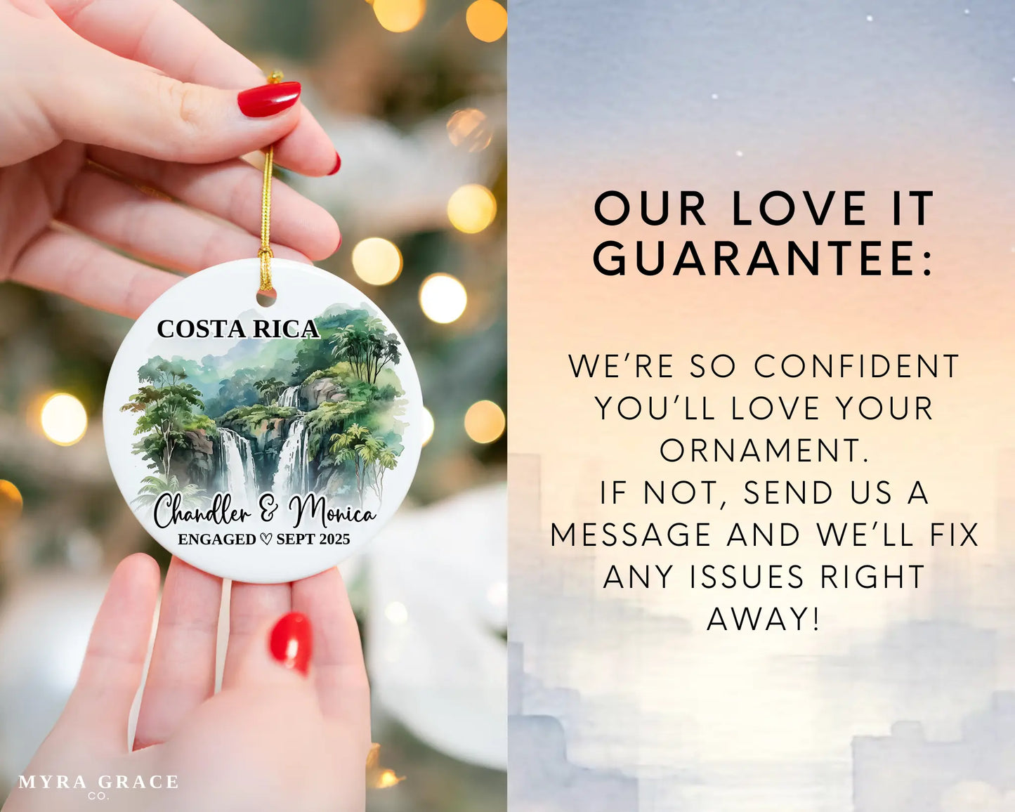 Costa Rica Engagement Ornament Custom Gift Souvenir Bauble Present. Love it