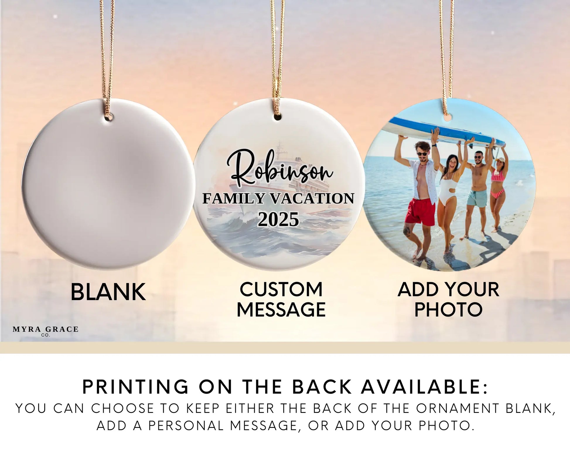 Handmade ceramic Hawaii cruise ornament with personalized location and photo – custom Christmas bauble or cruise vacation souvenir. Add your photo