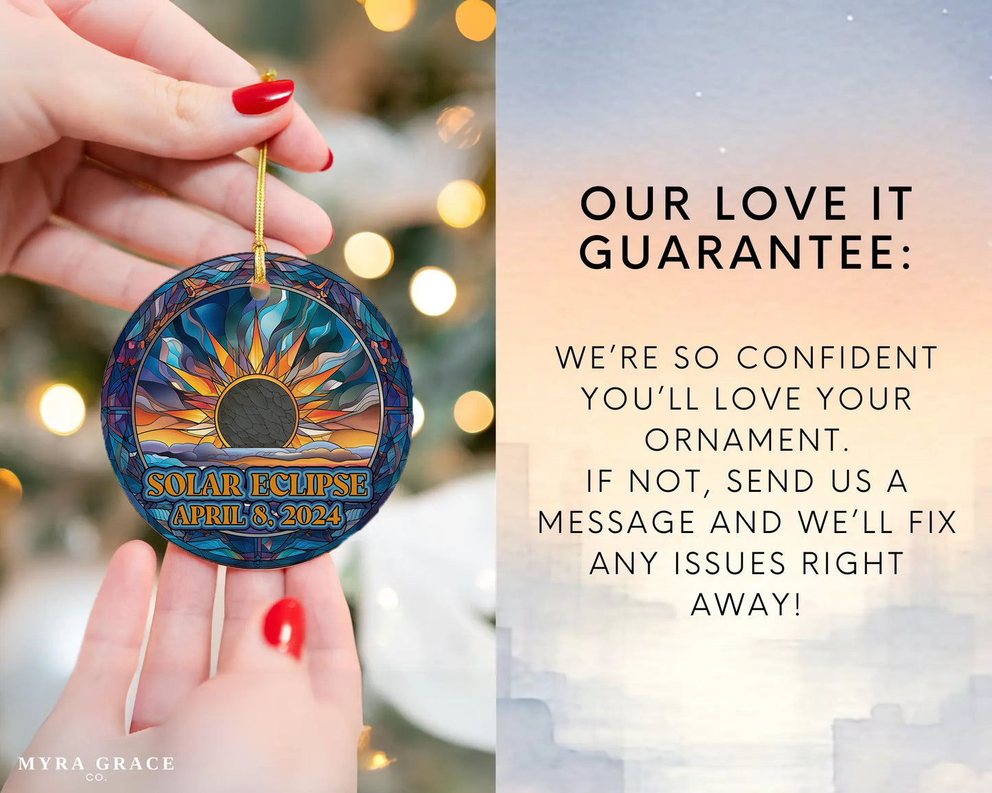 Ceramic solar eclipse 2024 ornament with celestial design – space-themed gift or keepsake. Love it guarantee