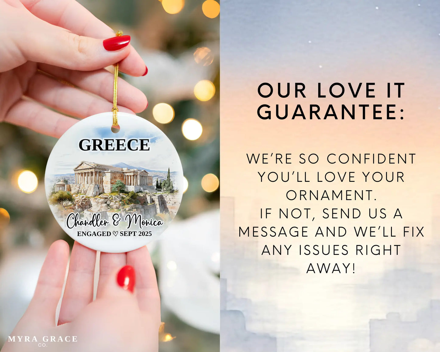 Greece Engagement Ornament Custom Gift Souvenir Bauble Present. Love it