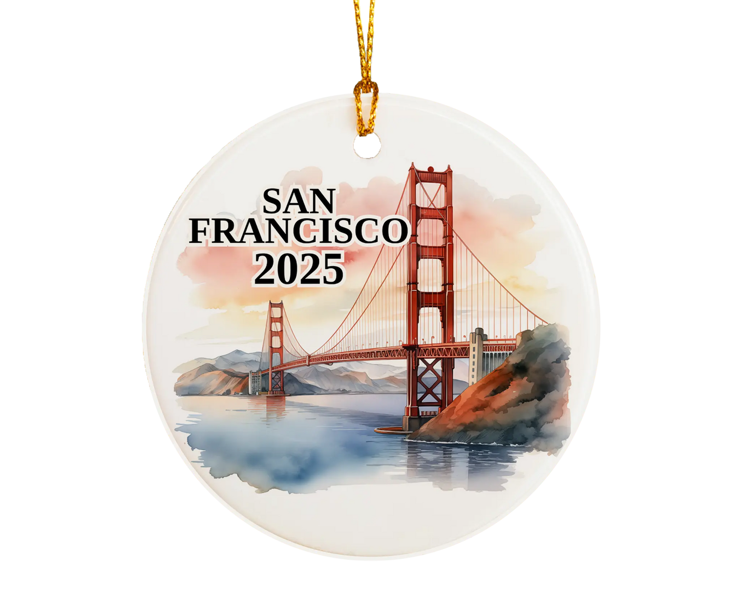 Custom San Francisco ceramic photo ornament with personalized message – handmade Christmas bauble, gift souvenir, or vacation keepsake. 