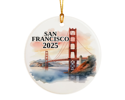 Custom San Francisco ceramic photo ornament with personalized message – handmade Christmas bauble, gift souvenir, or vacation keepsake. 