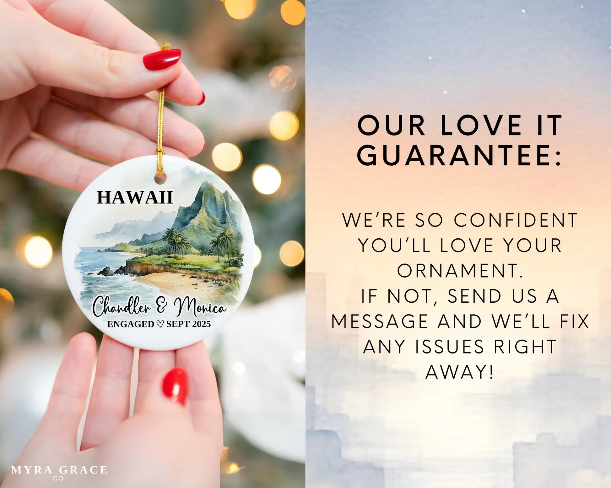 Hawaii Engagement Ornament Custom Gift Souvenir Bauble Present. Love it